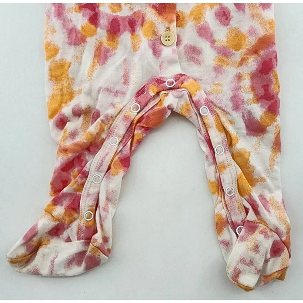 Charlotte & Star Baby Girl One Piece Footed Button Front Outfit Tie‎ Dye 3-6M